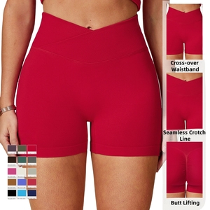 Pantalones cortos de Yoga para gimnasio sin costuras de alta elasticidad para mujer, pantalones cortos de culturismo suaves para levantamiento de glúteos con cintura cruzada - Product Image 1