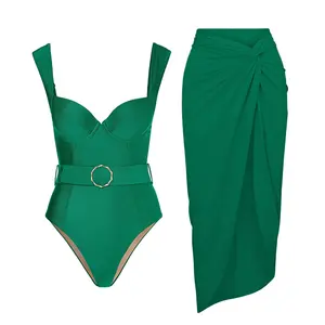 2023 New Emerald Lconic Sling Belt One Piece Swimsuit and Sarong for Sexy Girl Bathing Suit Push Up Swimwear Underwire Swimwear