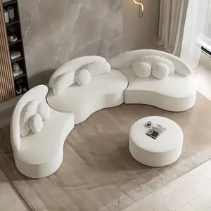 Modern Curved Sectional Modular Sofa Light Gray Velvet Upholstered 7-Seater