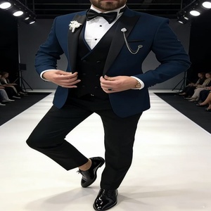 批发宝蓝色婚礼新郎服男式西装意大利设计婚礼伴郎燕尾服修身三件套西装 - Product Image 1