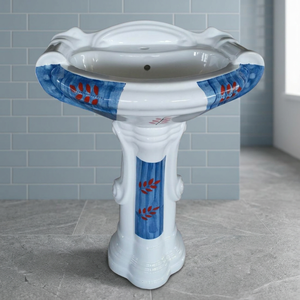 Lavabo de lavabo de pedestal redondo independiente de una pieza de lujo a la venta Lavabo de cerámica - Product Image 6