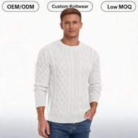 Pull-over d'hiver pour homme Askdeer, col rond, tricoté épais style pêcheur, décontracté, manches longues, blanc, 100% acrylique, 320g, OEM, chaud à l'avant