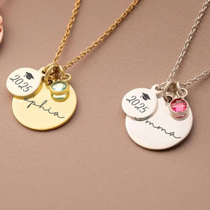 <span class=keywords><strong>Collana</strong></span> <span class=keywords><strong>Personalizzabile</strong></span> in Ottone/Acciaio Inossidabile Placcata Oro <span class=keywords><strong>con</strong></span> Pietra Portafortuna, Regalo di Laurea per Donne Classe 2026 - Product Image 2