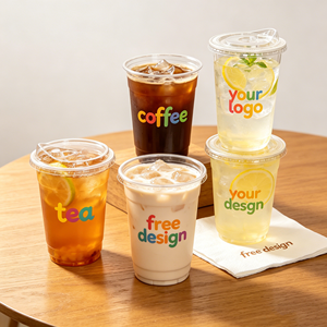 ถ้วยโยเกิร์ตและขนมหวานแบบสั่งทำพิเศษขนาด 16 ออนซ์ 600 มล. ผลิตจากพลาสติก PET พร้อมฝาโดม ฝาปิดแบบดูด และผ้าเช็ดปาก สำหรับร้านกาแฟและเครื่องดื่มอัดลม - Product Image 1