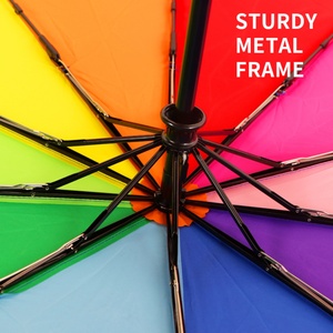 Parapluie de voyage compact et léger arc-en-ciel, pliable, à commande manuelle, fermeture automatique, baleines en fibre de verre, avec pochette de transport pour les randonneurs - Product Image 5