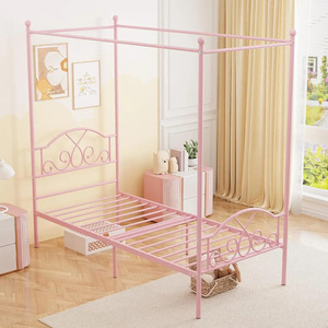 <span class=keywords><strong>Lit</strong></span> en <span class=keywords><strong>fer</strong></span> forgé rose de style princesse nordique avec grand baldaquin, <span class=keywords><strong>lit</strong></span> à baldaquin multifonctionnel en métal pour filles, simple/double - Product Image 2