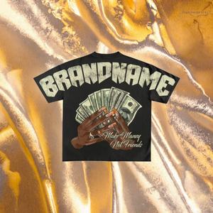 เสื้อยืดผู้ชายทรงโอเวอร์ไซส์ ผ้าฝ้ายเนื้อหนา พิมพ์ลายสกรีนแบบหนา สไตล์ทางการ ลายพื้นสีพื้น  ด้วยเทคนิคการฟอกสีแบบ Acid Wash  ไซส์พลัส - Product Image 3