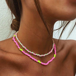 Collana a Catena con Perline Colorate alla Moda per Donne, Girocollo Stratificato per Uso Quotidiano e Feste - Product Image 1
