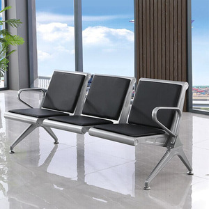 Silla Moderna de 3 Plazas en PU con Acabado de Acero Inoxidable para Áreas de Espera de Aeropuertos, Hospitales, Centros Comerciales, Oficinas y Parques - Product Image 1