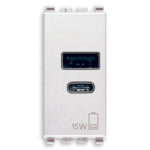 Adaptateur secteur USB 15W 5V avec ports USB A et C, blanc, montage mural - Product Image 1