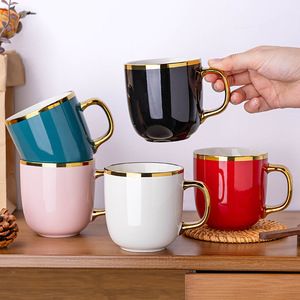 Tazas de cerámica chapadas en oro de color sólido para café y té, para regalo, diseño moderno y lujoso. - Product Image 1
