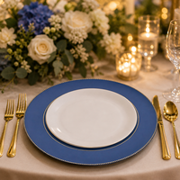 Assiettes de présentation bleues perlées rondes en plastique de 13 pouces, décoratives pour mariage, fête, Noël