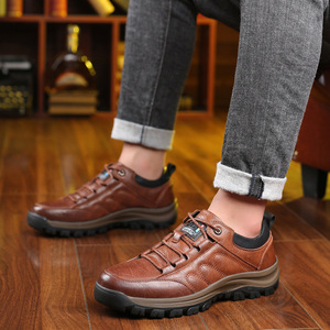 Chaussures en cuir à semelle épaisse pour hommes, noires et marron, à lacets, décontractées, pour le travail, à semelle robuste, pour l'extérieur - Product Image 4