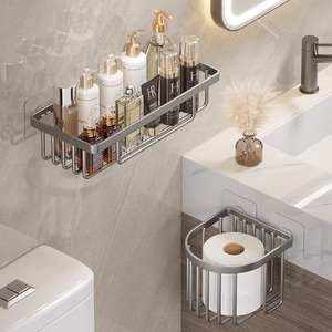 Kim Hyun Wall Mounted Toilet Paper Holder Rectangular Self Adhesive No Drill Bathroom Shelf Tissue Box Holder Modern Style - Product Image 3
