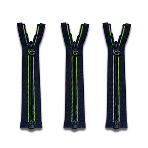 سحاب ملابس مخصص بالجملة من المصنع بخيط خياطة أخضر مزدوج 5 #   سحاب نايلون أسود بقفل تلقائي مفتوح الطرفين - Product Image 2