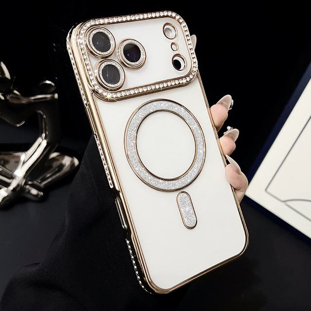 MOQ 500 New Protective Shockproof IMD Crafted TPU Luxury Shiny Diamond Case for 17 Pro Max 17 Air with Magnetic Design