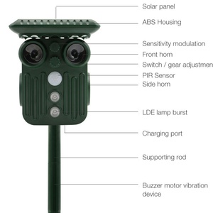 Répulsif d'animaux à ultrasons d'extérieur, alimenté par énergie solaire, détecteur de mouvement, 5 niveaux, pour chiens, chats, ratons laveurs, lapins, capteur infrarouge de jardin - Product Image 6