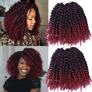 Vente en gros de cheveux synthétiques bouclés courts Marly Bob Ombre Bourgogne pour tresses au crochet, en fibre haute température, pour femmes noires - Product Image 1