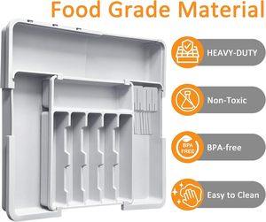 Organizador de Cubiertos Ajustable para Cocina, Caja de Plástico Negra de PP, Expandible, para Cajón, Bandeja para Utensilios de Cocina, Porta Cubiertos - Product Image 6