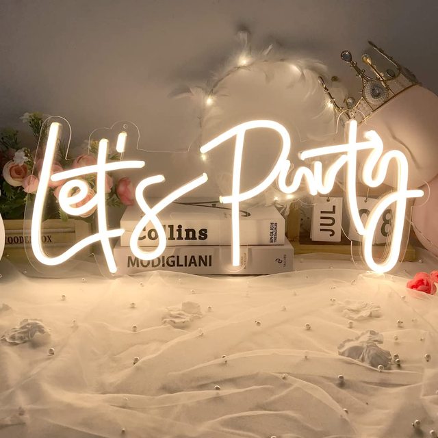 Neonawall Wholesale Custom Let's Party LED Neon Sign Warm White Neon Light for Birthday Prom Wedding Celebration Wall Decor