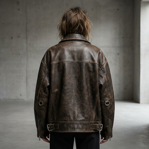 Chaqueta de Motociclista de Cuero Vintage para <span class=keywords><strong>Mujer</strong></span>, Corta, Estilo Bomber, Lavado al Aceite, Color Marrón Espresso, Resistente al Viento e Impermeable para Invierno - Product Image 2