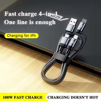 Câble de charge rapide 4-en-1 en nylon tressé, vente en gros d'usine, Type-C/Lightning pour téléphones mobiles iOS, PC, ordinateur portable