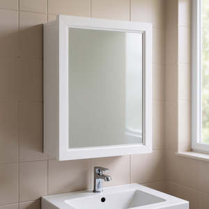 Armoire à pharmacie rectangulaire blanche avec miroir, étagère réglable, rangement mural pour salle de bain, design contemporain - Product Image 2