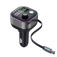 Cargador Rápido para Auto GZ11-C de 65W con Cable Retráctil PD Tipo-C, Múltiples Puertos USB-A, Pantalla de Voltaje y Adaptador para Encendedor