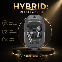 Mouse Nirkabel dengan Kotak Pengisi Daya, Earbud Terintegrasi, Mouse Komputer Optik Ergonomis, Periferal Meja Portabel