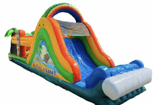 Tiki Island Wet oder Dry Obstacle Combo kommerzielle Springer Radica aufblasbare laufen wahnsinnigen Bounce House Hindernis parcours