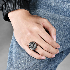Retro-style creative Egyptian pharaoh image <b>titanium</b> steel <b>ring</b> for men, personalized Anubis guardian deity jewelry. - Product Image 2