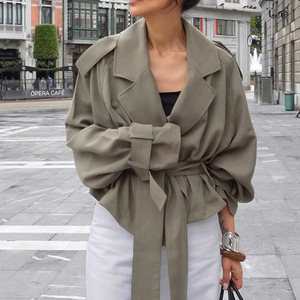 Cappotto <span class=keywords><strong>Trench</strong></span> Elegante da <span class=keywords><strong>Donna</strong></span> Personalizzato con Cintura e Ampio Risvolto, Foderato in Pile di Poliestere, Versatile e Casual per l'Autunno - Product Image 2