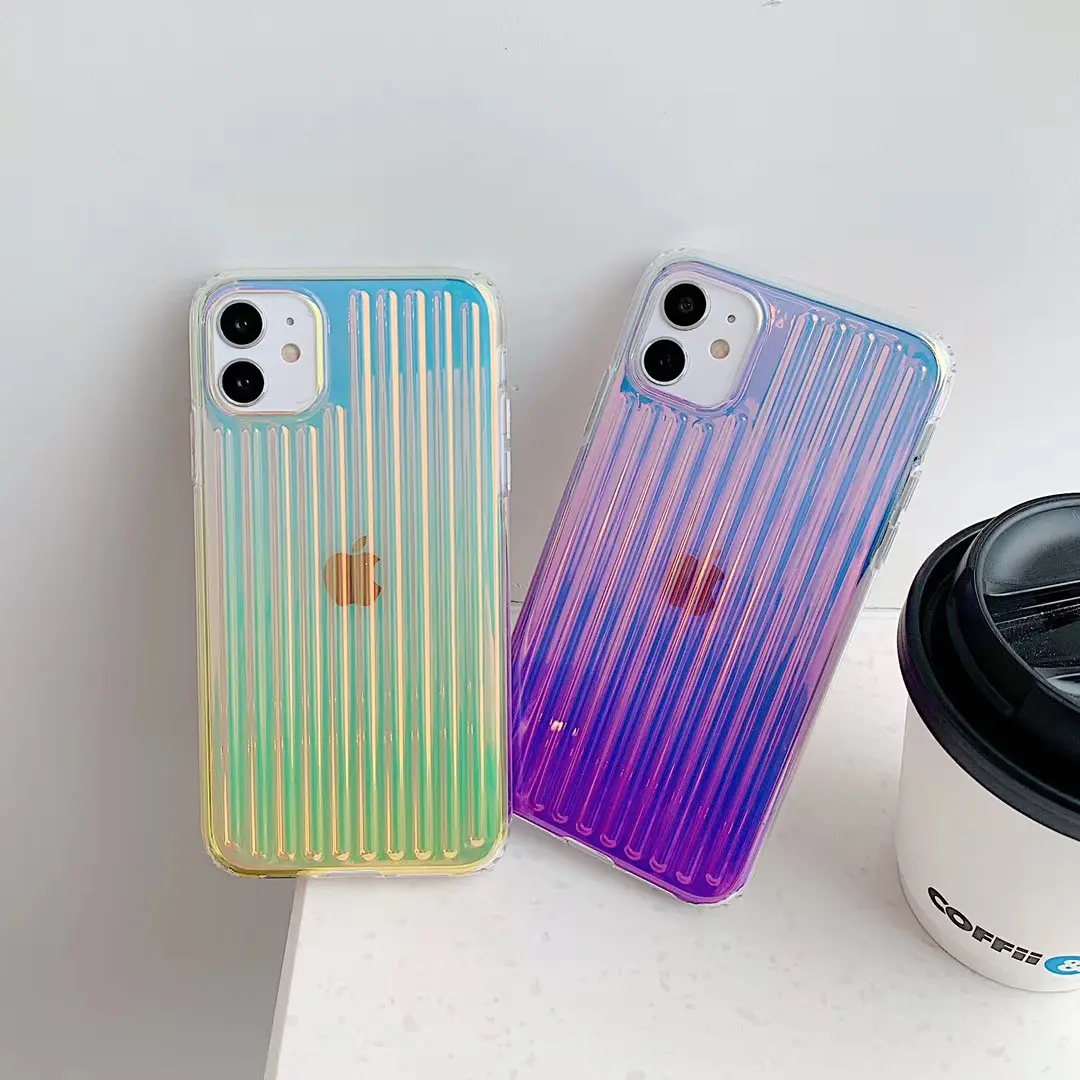 Beautiful Holographic Gold Rainbow Gradient Reflective 3D Groove IMD Printing Clear phone Case for iPhone 13 pro Max