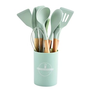 12-Piece Silicone Kitchen Utensil <b>Set</b> With Wooden Handle Non-Stick Heat Resistant Spatula Spoon Ladle For Cooking <b>Baking</b> - Product Image 5