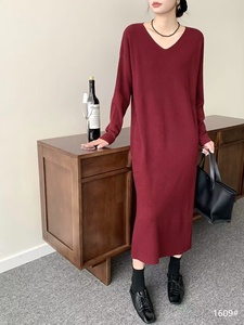 V Neck <strong>Knit</strong> Maxi Dress Long Sleeve Back Slit Design <strong>Sweater</strong> Set Regular Fit Soft Comfortable Fabric Breathable Women's - Product Image 4