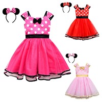 Robe de Minnie pour Filles, Rose, Rouge, Carnaval, Pois Blancs, Costume de Princesse TV avec Bandeau, Ensemble de Robes Tutu en Tulle pour Fête
