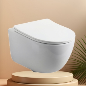 Toilette murale ronde Tornado en céramique blanche <span class=keywords><strong>sans</strong></span> rebord facile à nettoyer Design épuré élégant unique pour salle de bain - Product Image 1