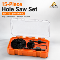 Kit de 15 scies cloches en acier à haute teneur en carbone de 3/4 à 3 pouces, 19-76 mm, avec mandrins pour le travail du bois, le contreplaqué, le PVC et le cloison sèche