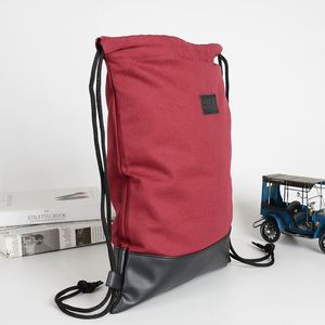 Durable Cotton <b>Canvas</b> <b>Drawstring</b> <b>Bag</b> with Sturdy PU Base for Daily Use Casual for Commute & Shopping with Vintage Brand Patch - Product Image 3