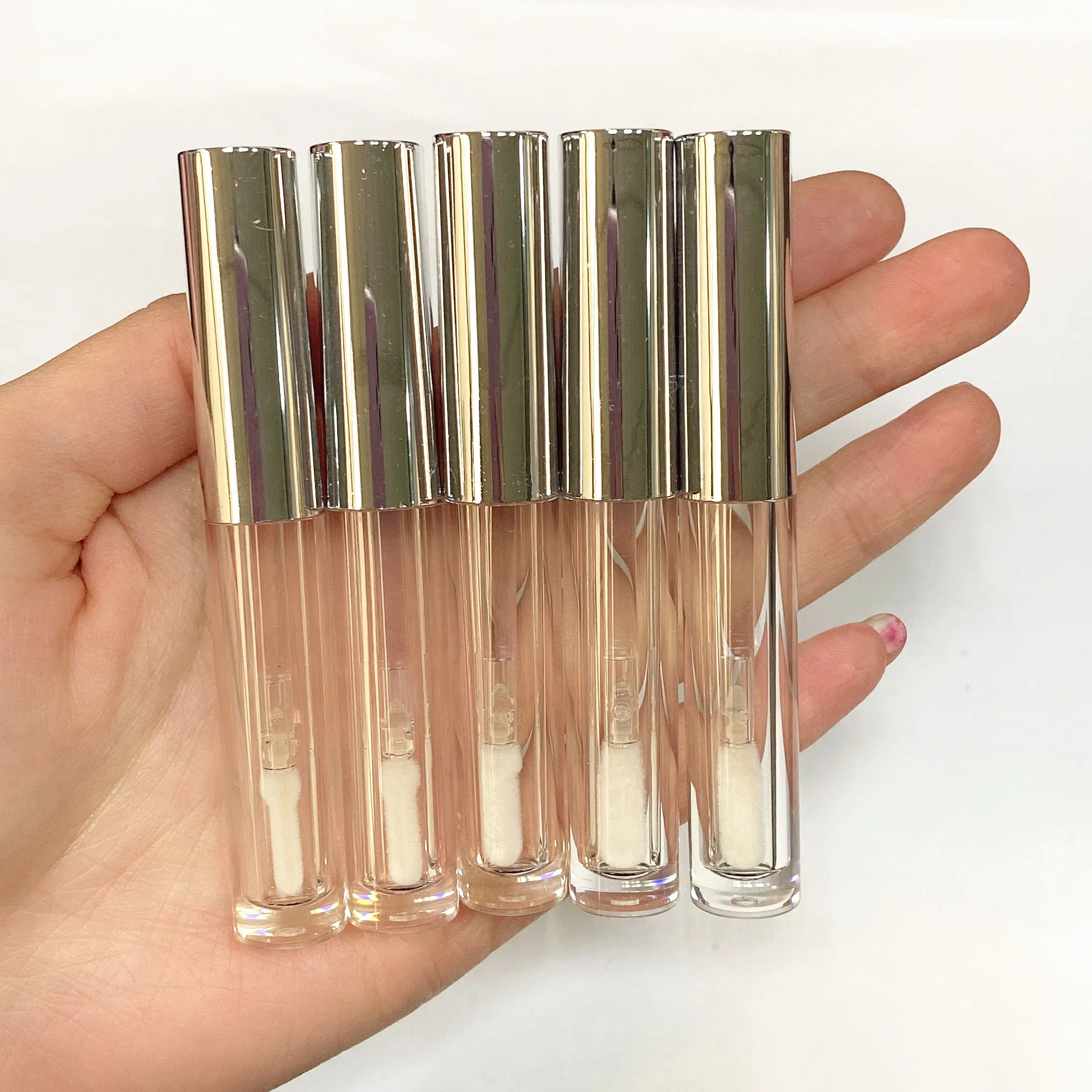 Tubos de brillo de labios redondos, varita transparente vacía Con tapa plateada, 6,5 ml, 1,2 ml