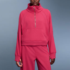 Sweat à capuche mi-zippé doux et écologique pour femme, coupe oversize, en coton bouclette 320g, épais, pour l'hiver, décontracté - Product Image 3