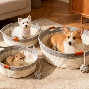 Nueva cuerda de algodón tejida Cama de Gato cojín cuerda de algodón tejida perros pequeños y cachorros cama de dormir Linda cama para mascotas para gatos de interior sofá - Product Image 1