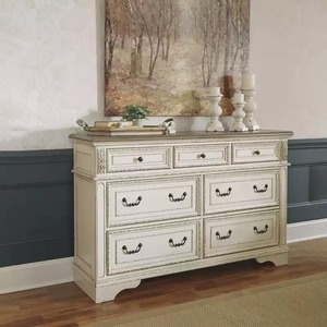 Commode en bois massif blanc vieilli sur mesure, commode à 7 tiroirs de style vintage américain, armoire de rangement pour chambre à coucher, plusieurs couleurs - Product Image 4