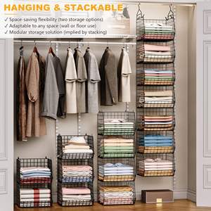 ארון תלייה מתקפל ארון ארון תיל ארון בגדים מדפים עם 5 s ווים לנעלי בגדים - Product Image 2