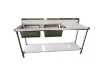 Évier de cuisine commercial extérieur personnalisé à 2 compartiments et 2 niveaux en acier inoxydable 304, grande quantité minimale de commande, grossiste, revendeur, usine alimentaire