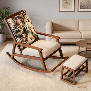 <span class=keywords><strong>Fauteuil</strong></span> à bascule en bois massif de style mid-century avec repose-pieds et coussin floral pour salon, <span class=keywords><strong>fauteuil</strong></span> lounge rembourré <span class=keywords><strong>confortable</strong></span> - Product Image 6