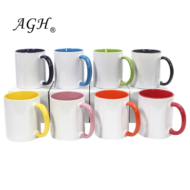 AGH abd çin depo stoklanan süblimasyon 11oz seramik kupalar boşlukları iç renkli kahve kulplu bardak özel