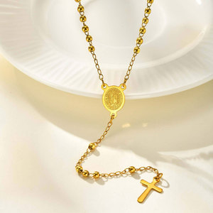 Collares Religiosos de Acero Inoxidable con Cuentas, Collar de Rosario con Cruz de Oro Sólido de 14k y 18k para Mujer - Product Image 2