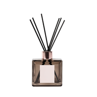 Diffuseur de parfum carré en verre gris fumé avec bouchon or rose et bâtonnets en fibre noire, rechargeable, pour huiles essentielles, assainisseur d'air pour la maison et la voiture