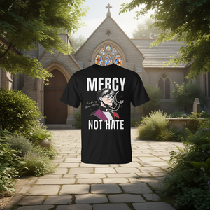 Camiseta Mercy Not Hate negra unisex con cuello redondo y manga corta con estampado digital, regalo religioso para la iglesia - Product Image 3